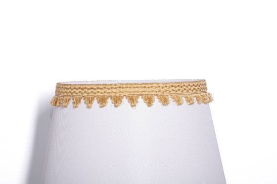 Image 1 of Table lamp wood textile light beige brown fringes 63cm 80s J Vintage