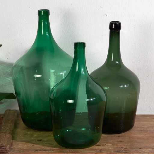 Antike grüne Demijohns (ca. 1920). 3er Set #44