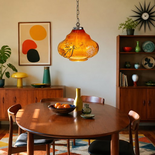 Portuguese Vintage Amber Glass Romantic Hanging Light, 1970s – hanglampen (photo 2 of 13)