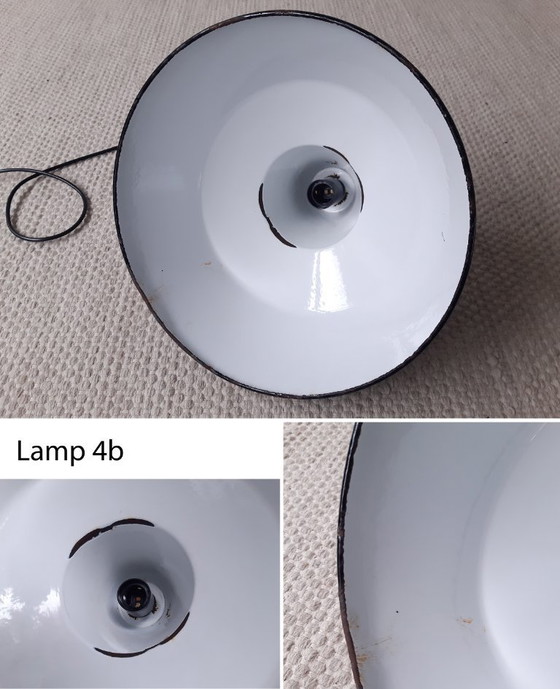 Image 1 of 1 of 4 gray enamel pendant lamps, minimalist industrial pendant lamp, mid-century modern dining table lamps; 4 STILL AVAILABLE