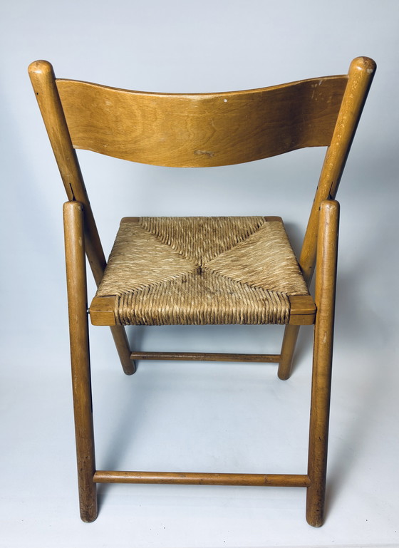 Image 1 of Set of 2 vintage wooden folding chairs with rattan seats – 1970s/1980s kg