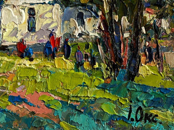 Image 1 of Original Oil Painting Summer Church Landscape Hike to the monastery