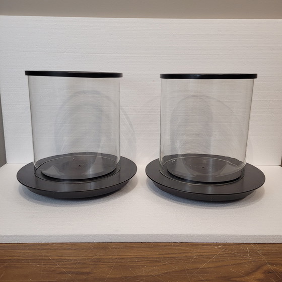 Image 1 of Paar Kerzenhalter, Photophoren, Kerzenständer, Glas und Metall, 90er Jahre – Frankreich