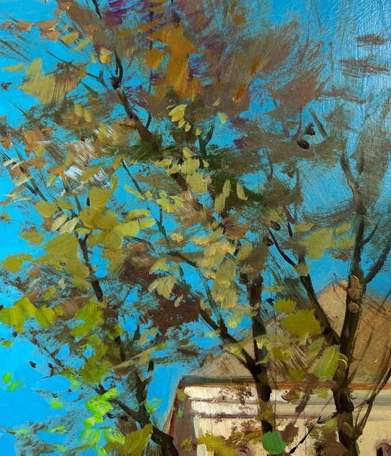 Image 1 of Pintura al óleo original Paisaje urbano otoñal Sinfonía de la ciudad de otoño