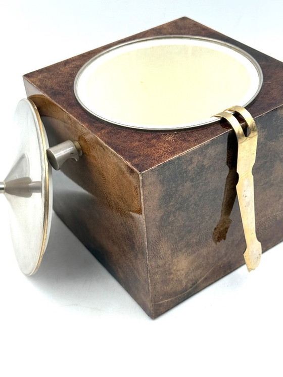 Image 1 of Mid-Century-Eiskübel aus braunem Pergament, Aldo Tura Italien 1950er Jahre