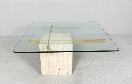 Image 1 of Artedi Travertin Couchtisch/Beistelltisch, Italien, 1970er Jahre
