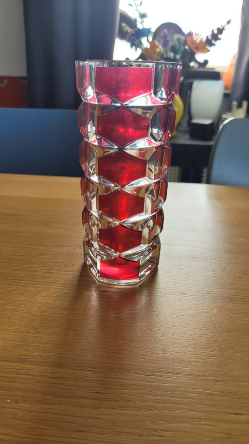 Luminarc "Windsor" vase, 1970s with ruby ​​red accents