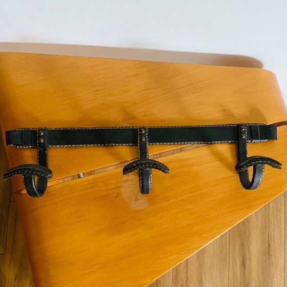 Jacques Adnet black leather wall Coat rack, Modern (photo 4 of 15)