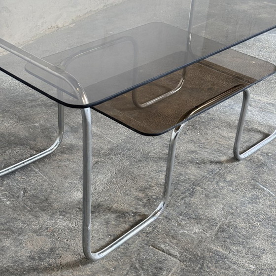 Image 1 of Hungarian Two-Tier Glass Bauhaus Coffee Table – Original Condition