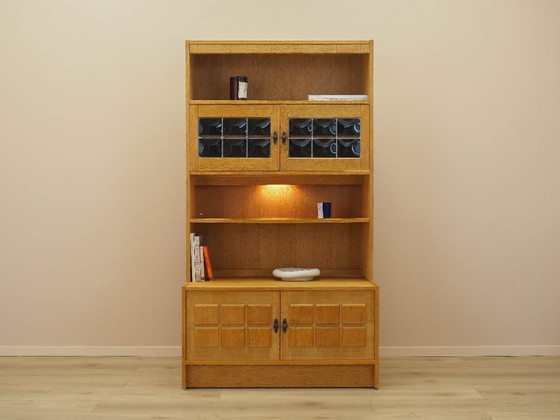 Danish Oak Bookcase by Henning Kjærnulf with Glass Doors and Geometric Panels, 1960s – Wood (photo 4 of 21)