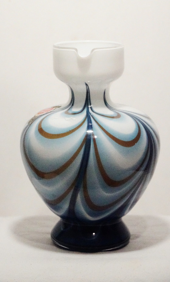 Image 1 of Vintage Opaline Florence Italian Art Glass Pitcher - Mid-Century Modern