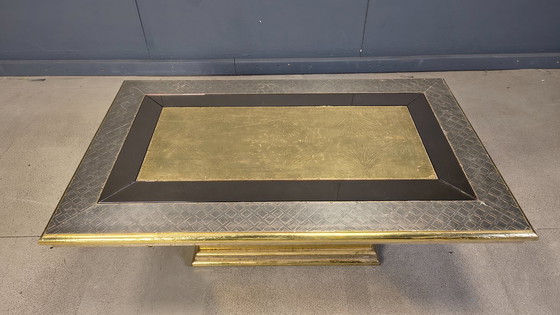 Image 1 of Gony Nava etched brass coffee table, 1970s