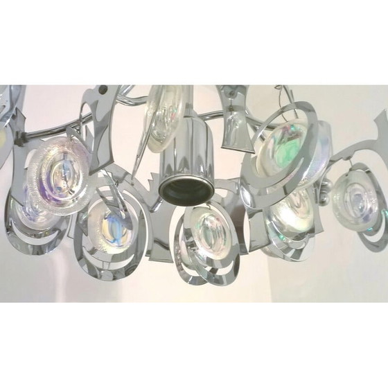 Image 1 of Vintage chrome steel chandelier by Gaetano Sciolari, 1960