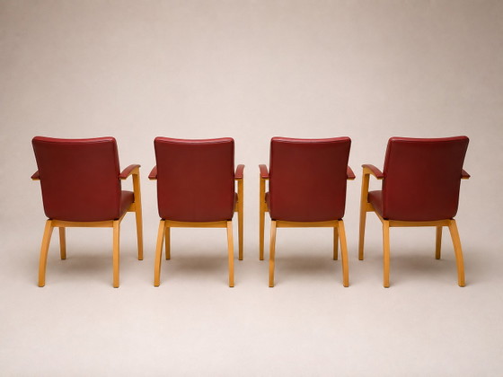 Leolux Camarilla | Set van 4 | Bordeauxrood | Hugo de Ruiter – Eetkamerstoelen, Leather, Wood (photo 3 of 8)
