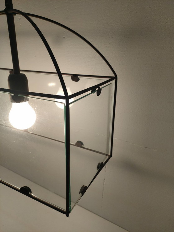 Image 1 of Ensemble de lampes suspendues rétro Amedi en verre/métal des années 90 (1 grande/double) 2 simples.