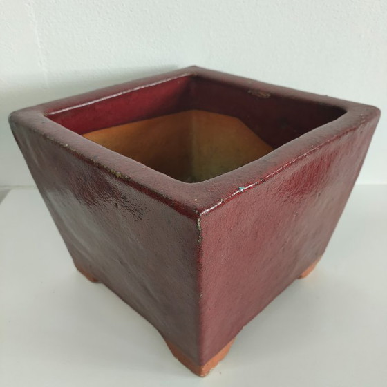 Image 1 of Ensemble de pots de fleurs vintage en céramique rouge Bordeaux