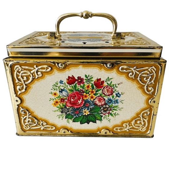 Image 1 of Vintage Franse bloemen spaarpot blik 1970's