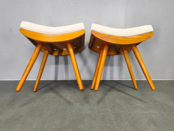 Image 1 of Pair of Mid Century Maple Wood Stools, 1960s Czechoslovakia