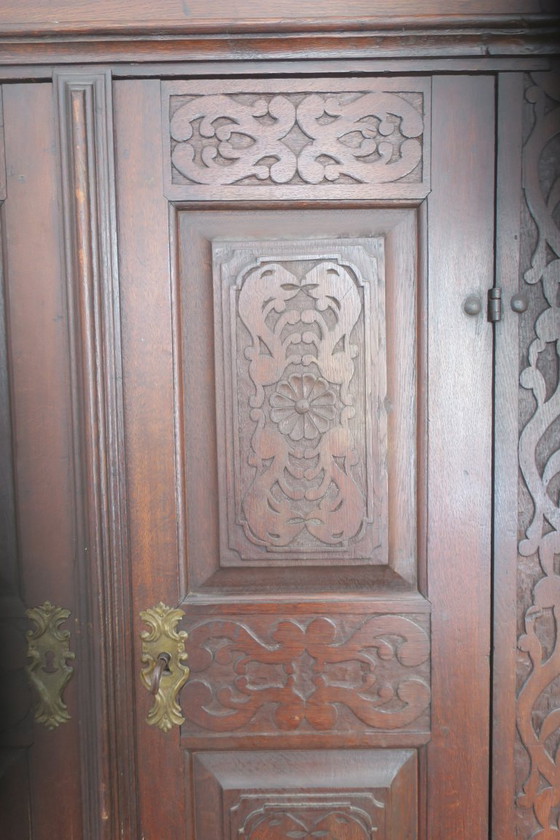 Image 1 of Antique Carved Oak Farmhouse Wardrobe, 1780