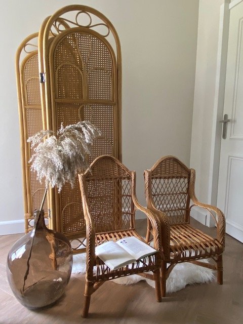 Image 1 of VINTAGE ROTAN BAMBOE KAMERSCHERM ROOMDIVIDER PARAVENT 