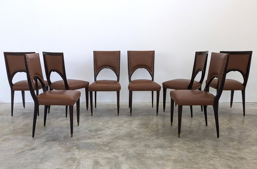 Chaise - Bois, cuir - Ensemble de huit chaises Art Déco