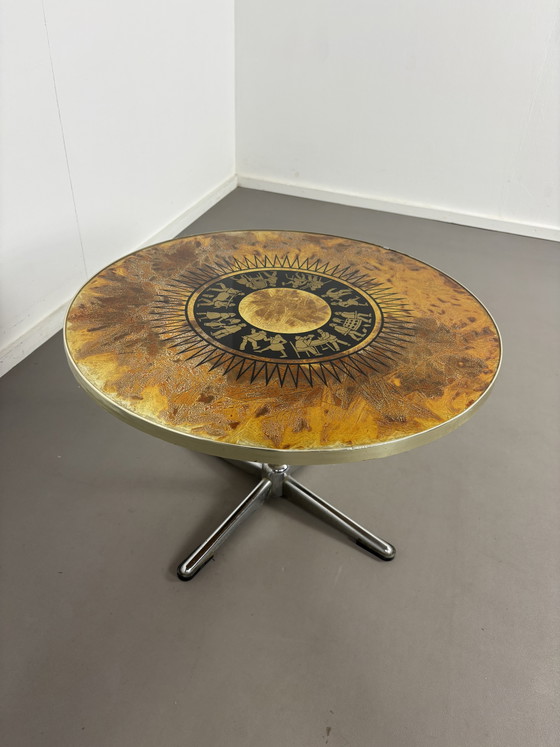 Vintage Folk Art Coffee Table Chrome 4 Star Base – Metal, Wood (photo 10 of 15)