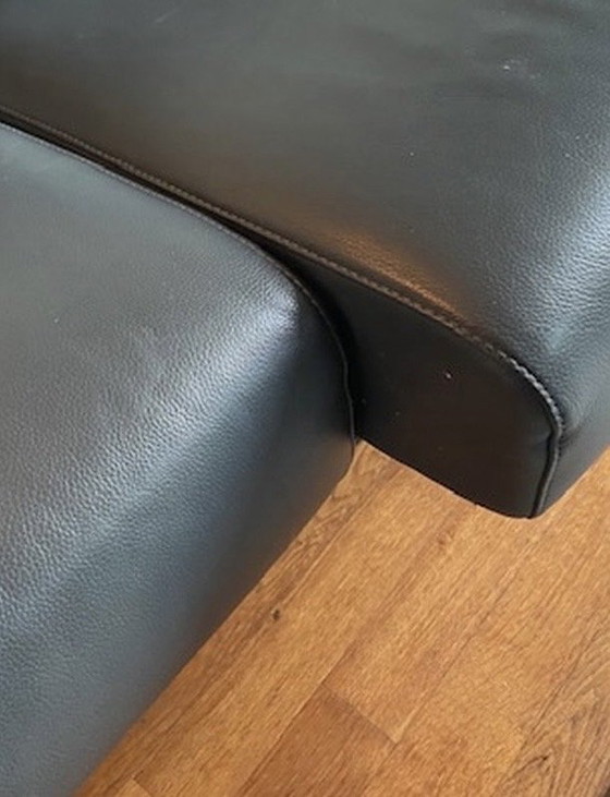 Image 1 of Leolux Ascana bank blauw leer, elektrisch verstelbaar