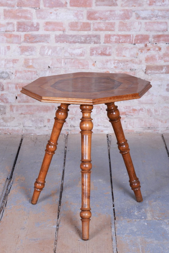 Gerestaureerde Biedermeier salontafel, kersen- en walnotenhout, gerestaureerde Poolse afwerking, – Wood (photo 11 of 11)