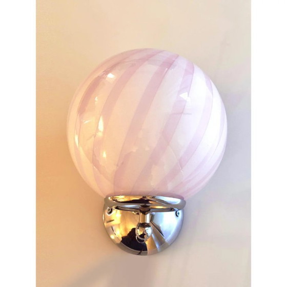Image 1 of Contemporary Pink Swirl “Rods” Murano Glass Wall Sconce-Set of Two