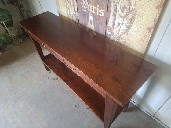 Image 1 of Teak side table, hall table, wall console, dimensions: 141x39cm and 80cm high.