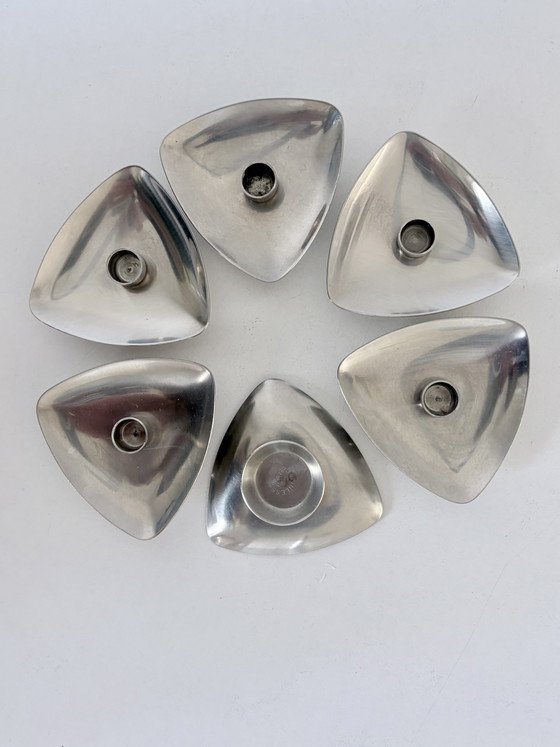 Dänisches Mid-Century Design Set von 6 Kerzenhaltern – Metal, rvs (photo 5 of 6)