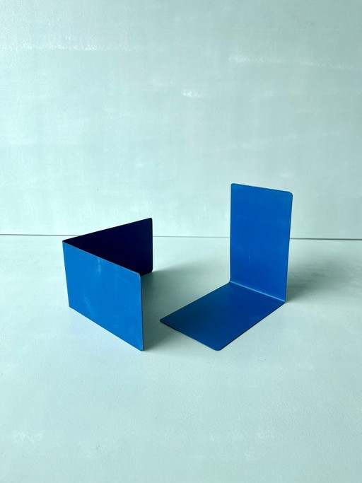 Serre-livres (lot de 2) en métal bleu, style postmoderne vintage années 70-80, pour étagère