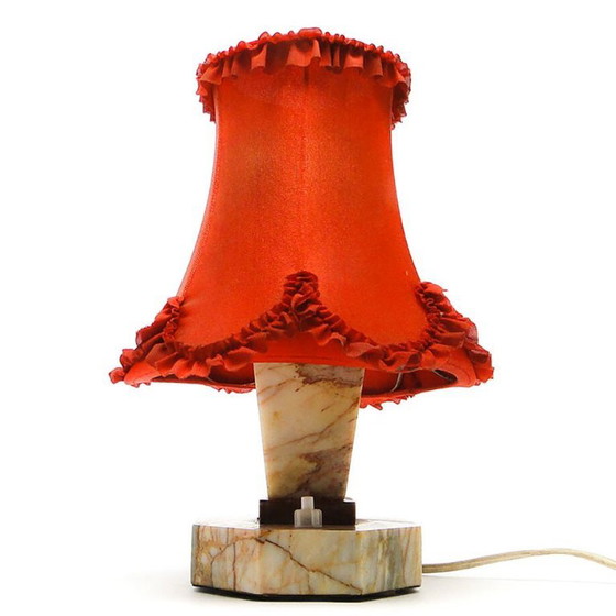 Art Deco Stone Table Lamp, Czechoslovakia, 1930s – Kámen Praha, Textile (photo 7 of 12)