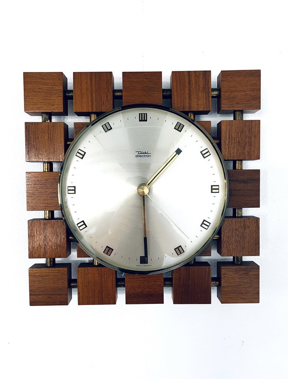 Image 1 of Vintage teak & brass wall clock '70s
