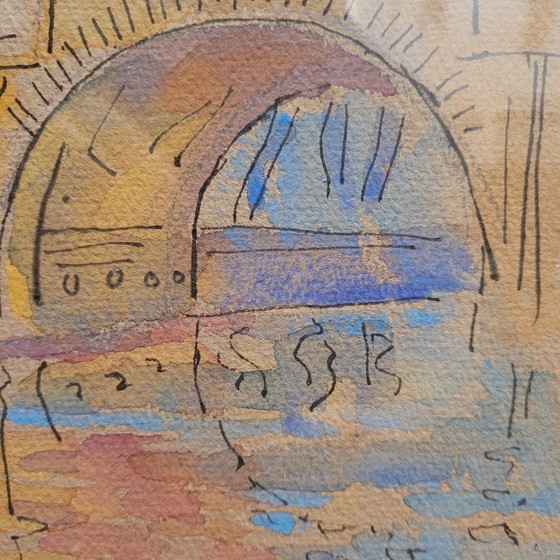 Image 1 of Aquarelle sur papier « Pont Marie, Paris », post-impressionnisme, signée Gilis, 1962 - France