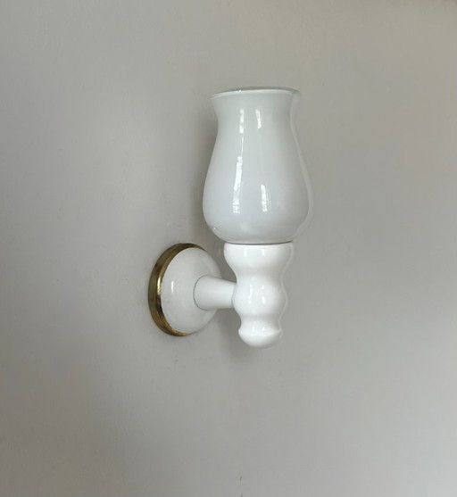 Applique vintage bois peint et opaline, France, 1980