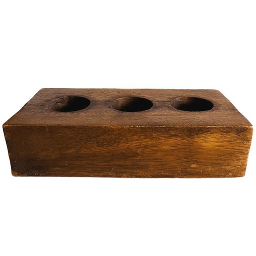 Portavelas vintage de teca maciza de mediados de siglo, década de 1970