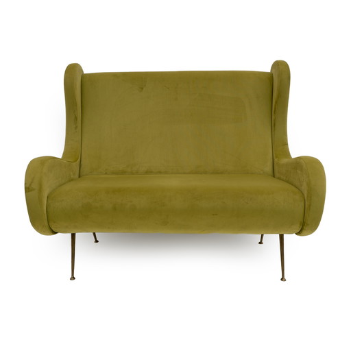 Marco Zanuso zugeschrieben Mid-Century Modern Velvet Sofa Senior, Italien, 1950S