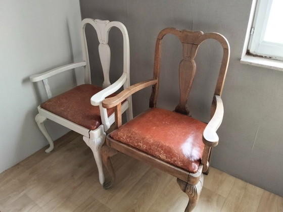 Pair of Queen Anne style Armchairs, Wood, Skai, Brown (photo 5 of 5)