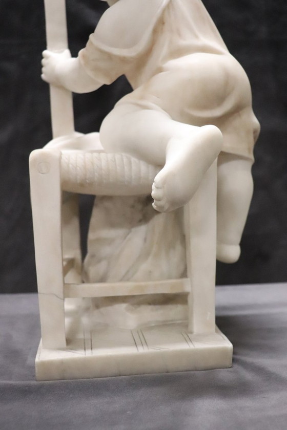 Image 1 of Child Gets off Chair, 19th Century Italian Marble Sculpture, Signed