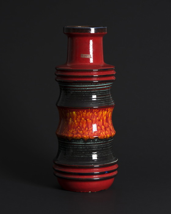 Image 1 of XXL Scheurich Fat Lava Pagoda Floor Vase 266-53 Bodenvase West German Pottery