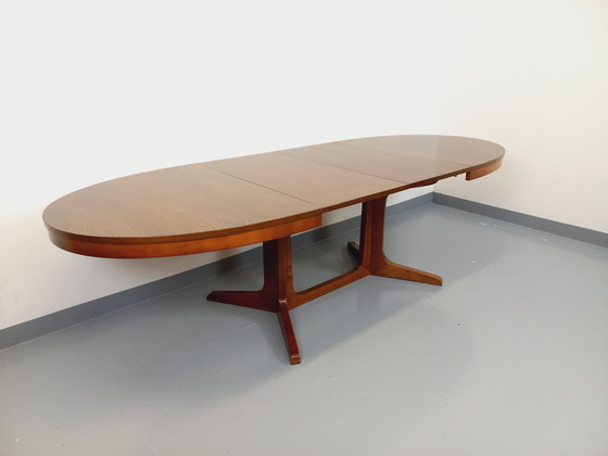 Image 1 of 60s-70s vintage Baumann elm wood oval dining table with extensions