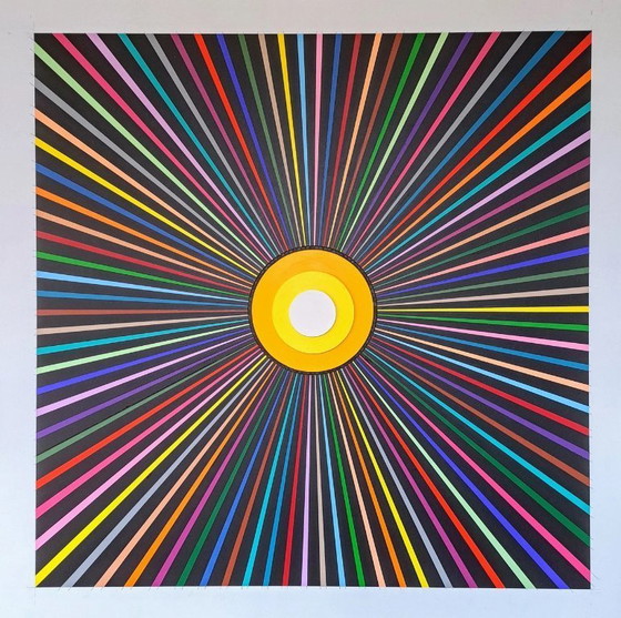 Image 1 of Colorful abstract painting "Millions de couleurs, de rayons de soleil" - Franklin van Dam (acrylic on MDF, 95x95 cm)