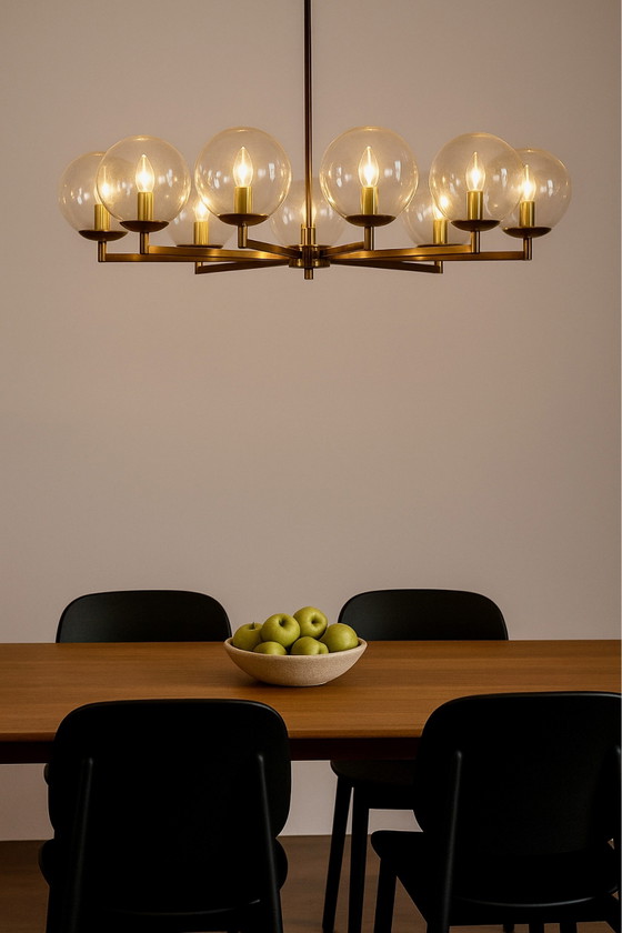 Lustre en laiton et verre, Kaiser Leuchten, Hollywood Regency (photo 10 sur 11)