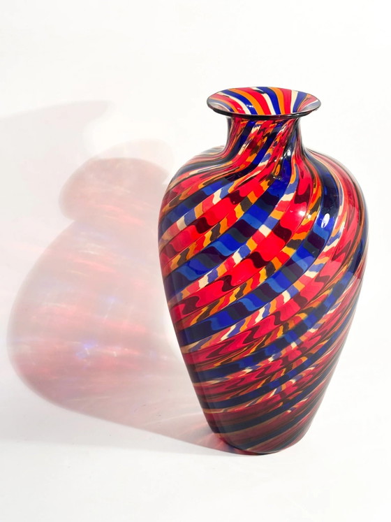 1970s Multicolored Cane Murano Glass Vase (photo 12 of 13)