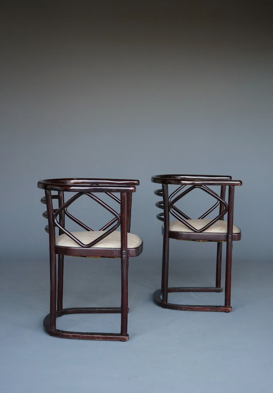 Image 1 of x2 Model 728 Fledermaus Chairs attributed to Josef Hoffmann for J & J. Kohn, 1906