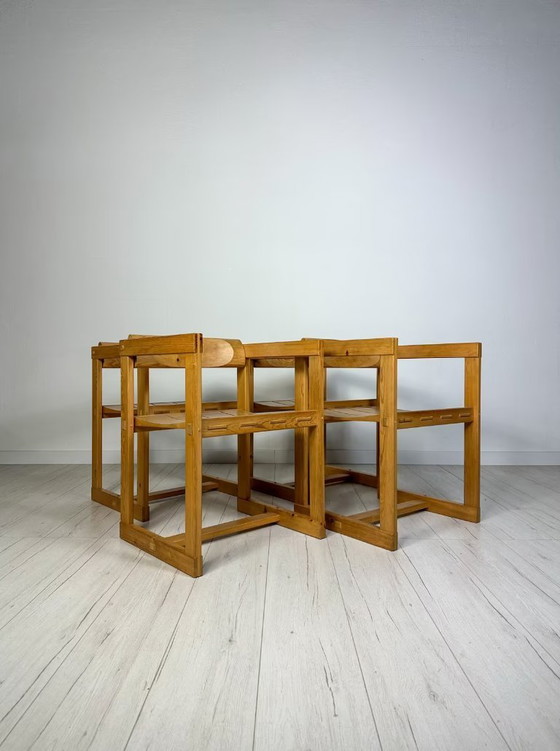 Image 1 of 4x Vintage grenen model 313 Trybo stoelen van Edvin Helseth jaren 60
