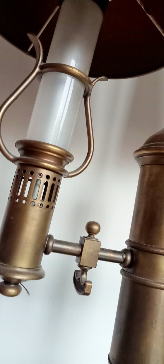 Image 1 of Empire Boulotte bankier notaris lamp retro antiek koper hout