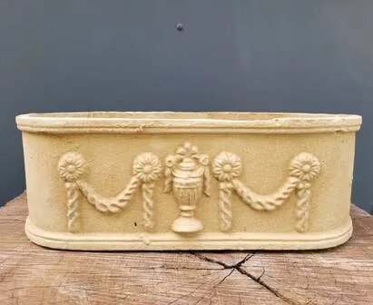 Französische Gusseisen-Jardiniere Pflanzkübel, Beige, Vintage (Foto 7 von 7)