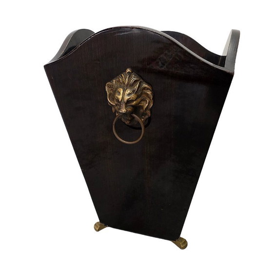 Image 1 of Antico cestino per rifiuti francese in mogano con teste di leone, XIX secolo